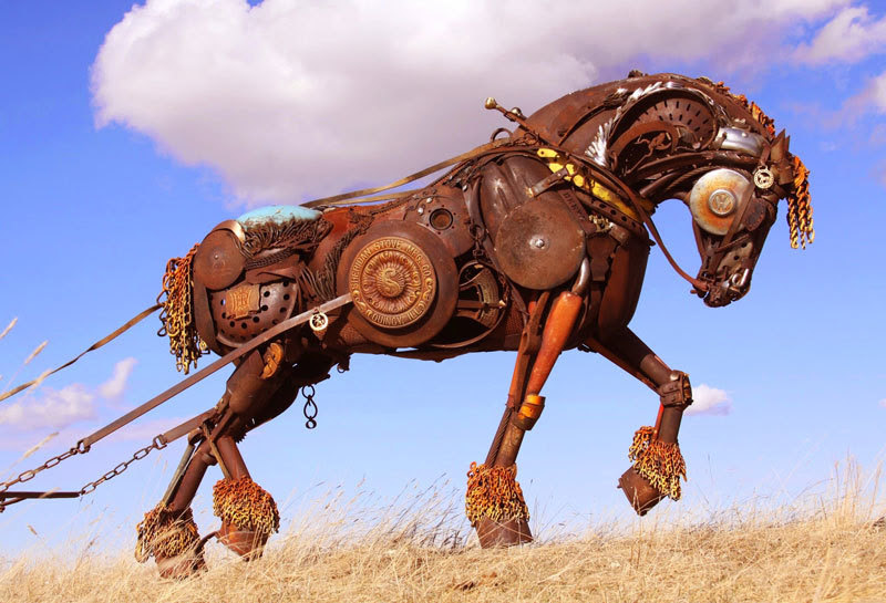 art sculpture animals design metal recycling horses ...