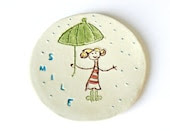 Round Dish Smile Ceramic Plate Umbrella Pottery White Eco Friendly Rain Ring Bowl OOAK - Ceraminic Round Dish Smile Ceramic Plate Umbrella Pottery White Eco Friendly Rain Ring Bowl OOAK - Ceraminic