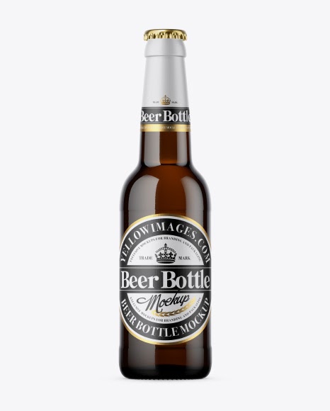 Download 330ml Dark Amber Bottle With Beer Mockup | Mockup Kaos Putih