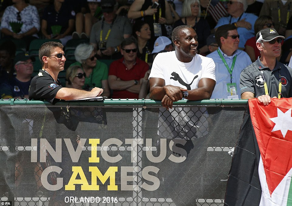 Former Olympic sprint champion Linford Christie (pictured) watched the Invictus athletes compete, at the ESPN Wide Word of Sports complex