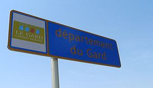 Signpost welcoming travellers into the Gard, a...