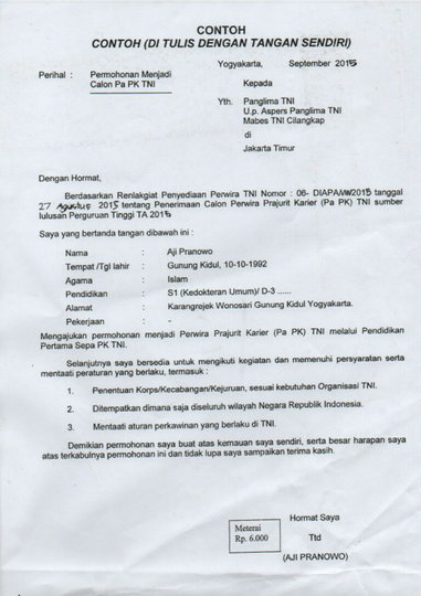 6 Contoh Surat Lamaran Tni Ad Terbaru Kumpulan Contoh Surat