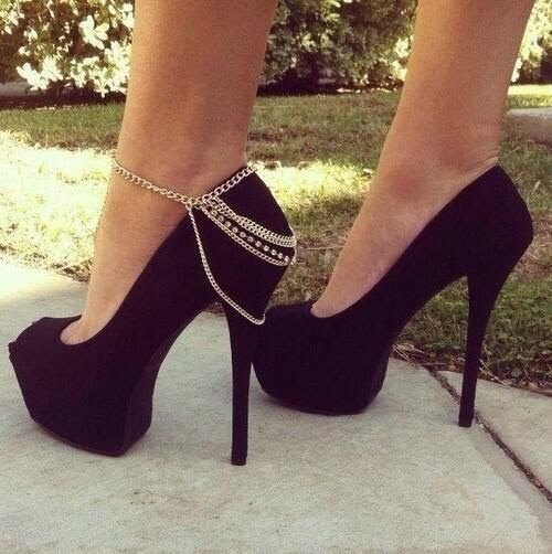 http://www.pinterest.com/pin/58828338857186500/ Simple black, with silver chains.