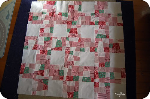 Crazy nine-patch lattice quilt top