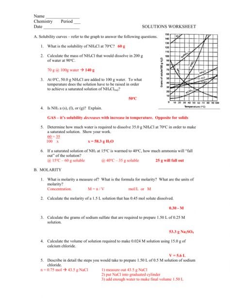 Solubility Worksheet 1 Answer Key - Home School