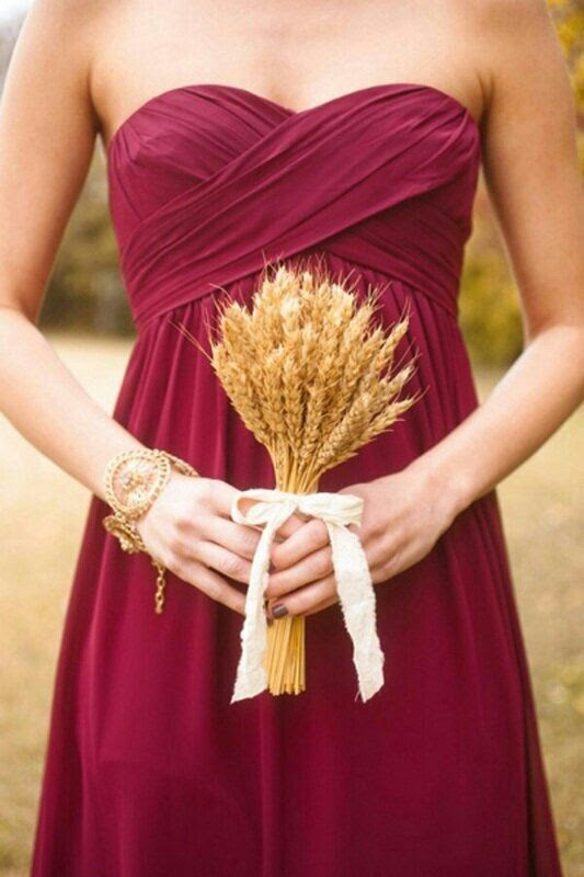 http://www.pinterest.com/pin/318066792404080881/ Fall Wedding Finds | Fall Bridesmaids Bouquets | Wheat Bouquet | Cranberry Bridesmaid Dress | Fall Wedding Inspiration