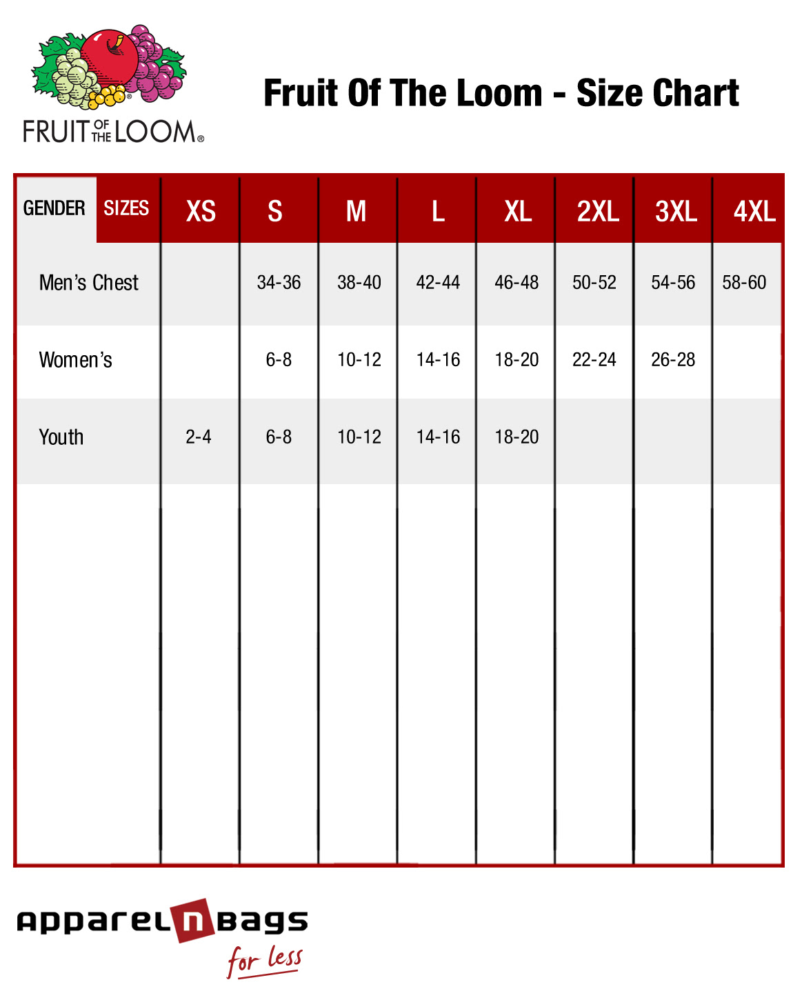 Fruit Of The Loom Girl Size Chart