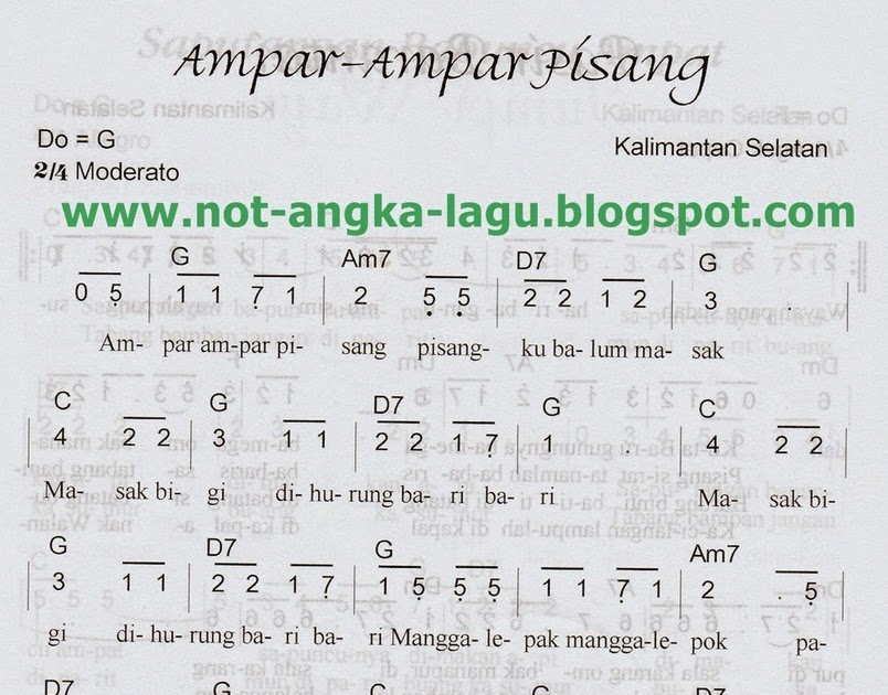 Lirik Lagu Ampar Ampar Pisang Beserta Not Angka Koleksi Not Angka