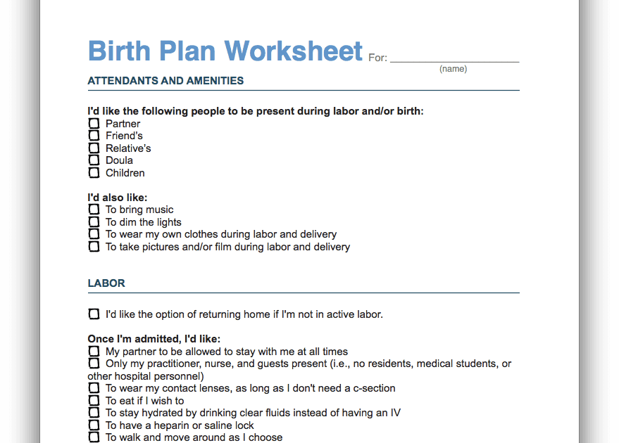 Sample Birth Plan Cesarean Section - New Sample k