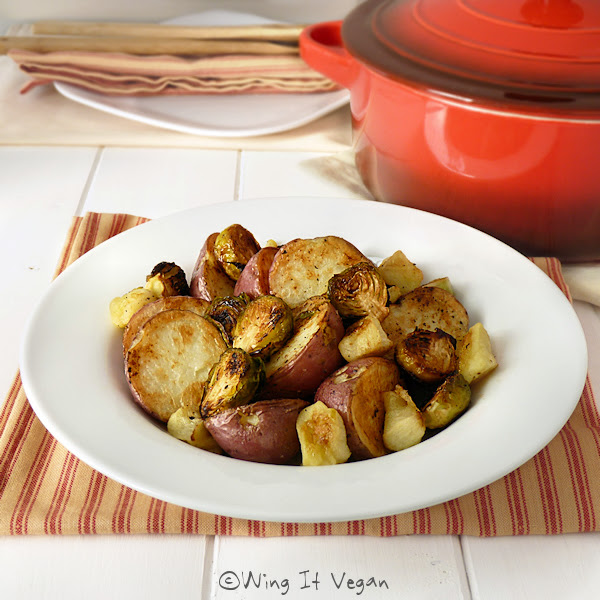 Roasted Potatoes, Brussels Sprouts, and Green Apple