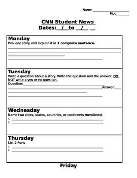 Cnn Students News Worksheet - worksheet