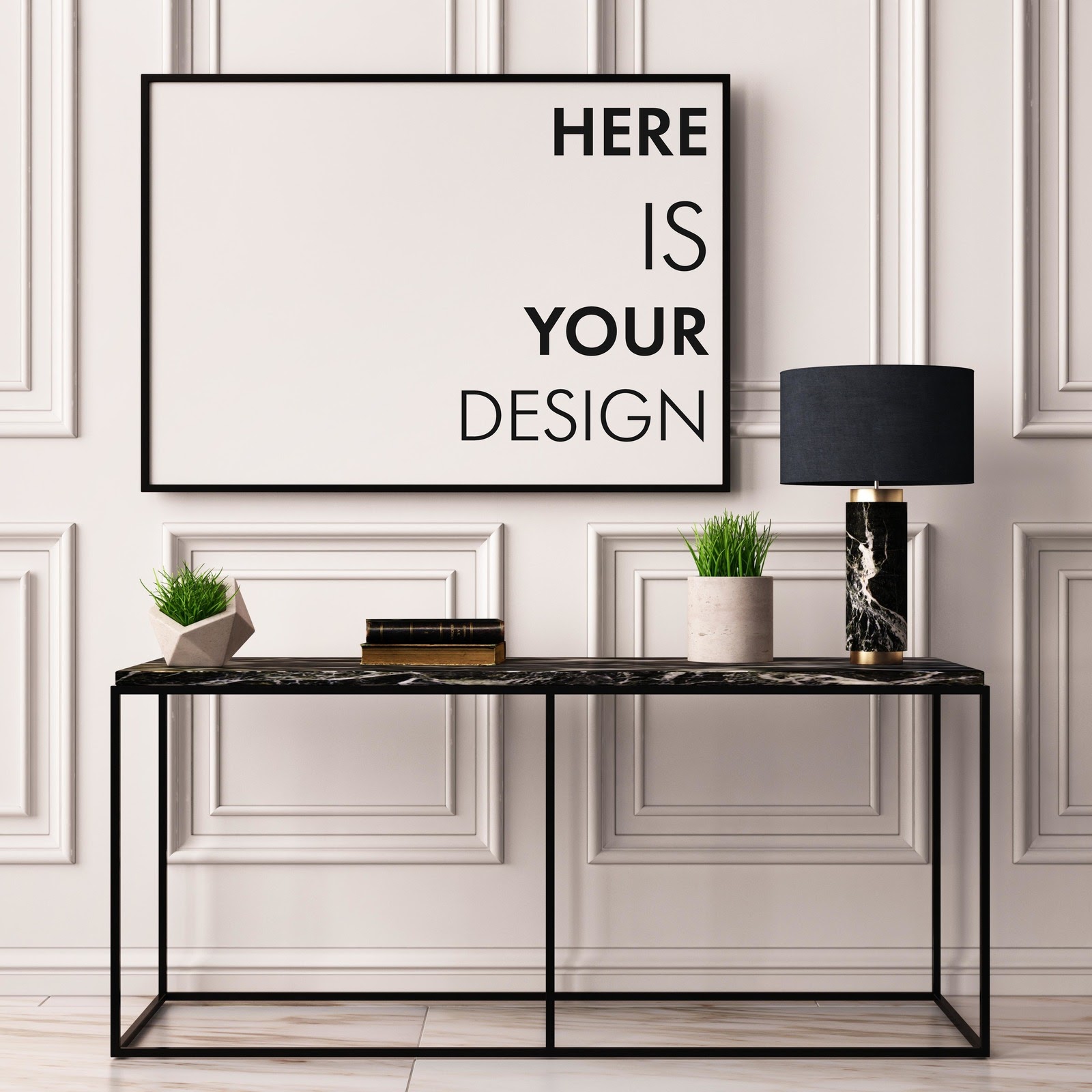Download Download Free Mockup Interior Design PSD - Mock Up Poster With A Console Table In Indoor ...