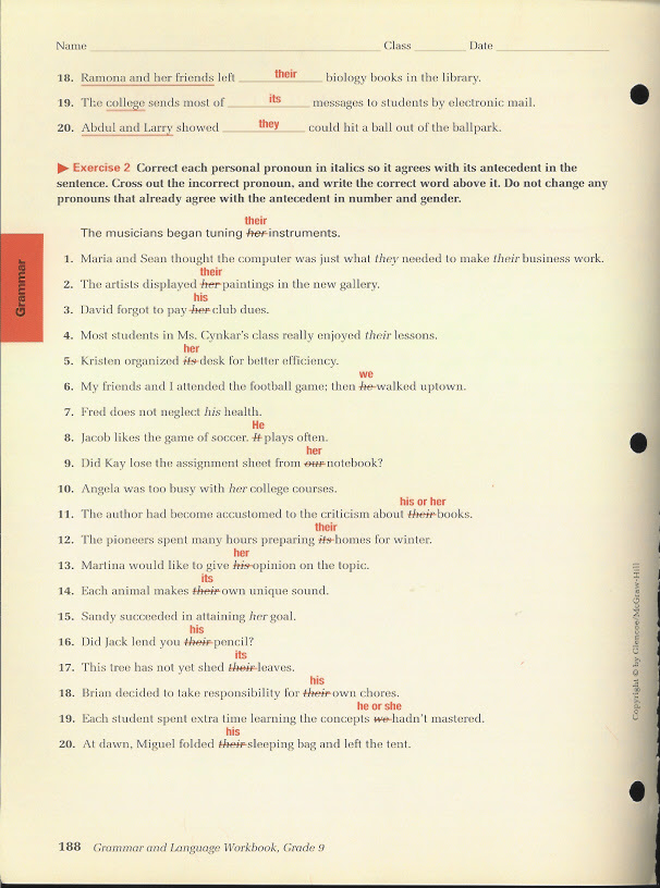 Unit 1 Parts Of Speech Worksheet Answers