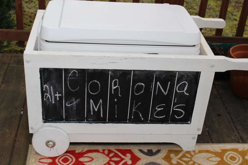 garden wagon turned chalkboard cooler