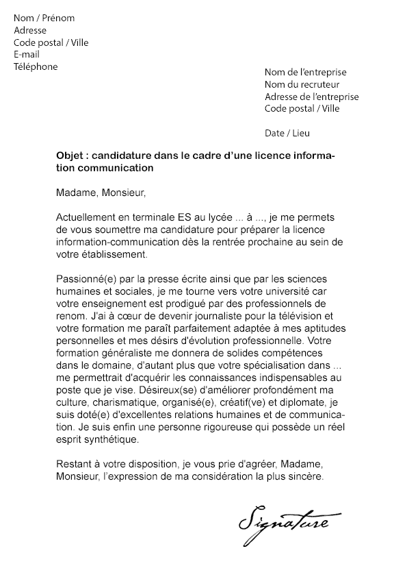 Exemple De Lettre De Motivation Université Licence  Cow Contohx