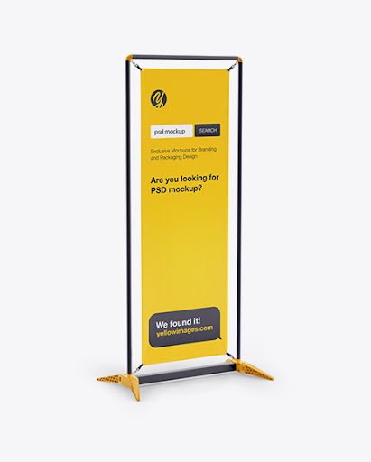 Glossy Vinyl Stand Up Banner In Frame Mockup Half Side View