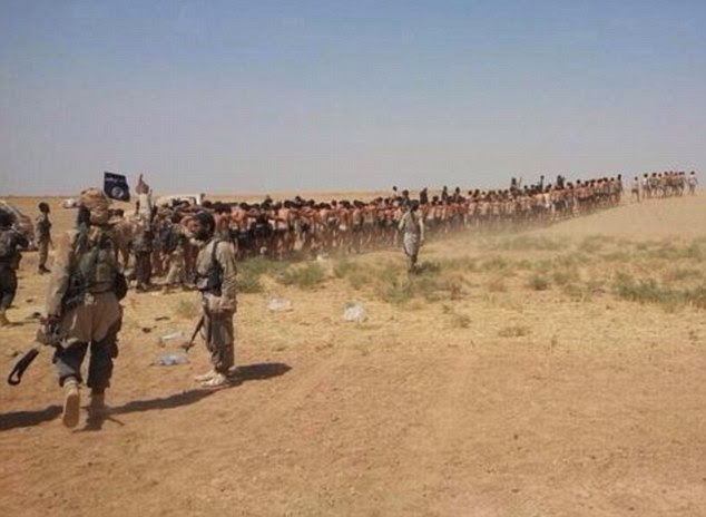 'Another ISIS war crime': Footage and photographs have emerged of Islamic State fighters marching more than 200 soldiers across the desert to their deaths in only their underwear after capturing Syria's Tabqa air base