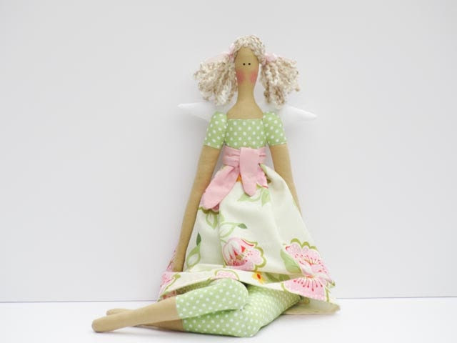 Cloth doll Angel fabric doll blonde rag doll cute stuffed doll pastel polka dot art doll - birthday gift for girls, Mothers day gift - HappyDollsByLesya Cloth doll Angel fabric doll blonde rag doll cute stuffed doll pastel polka dot art doll - birthday gift for girls, Mothers day gift - HappyDollsByLesya