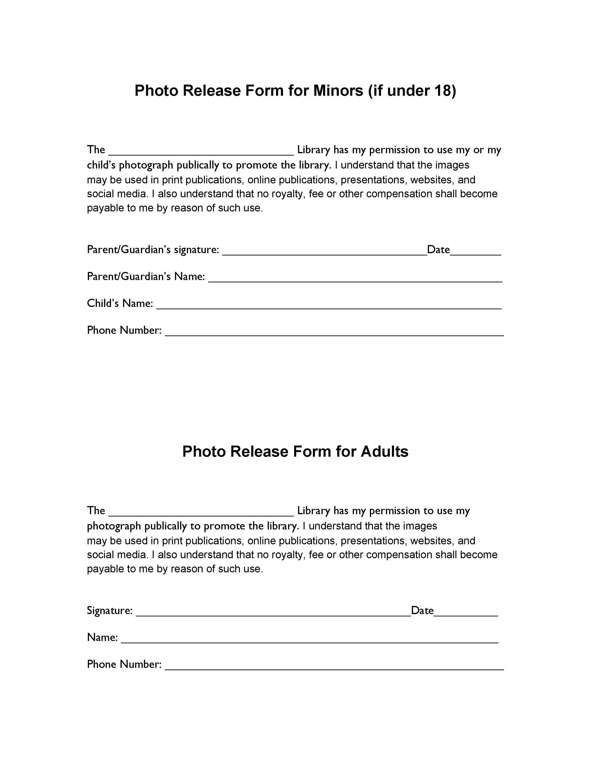 Printable Template Free Photo Release Form