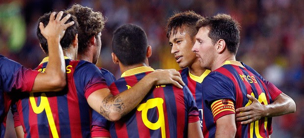 Neymar comemoração jogo Barcelona e Santos (Foto: AFP)