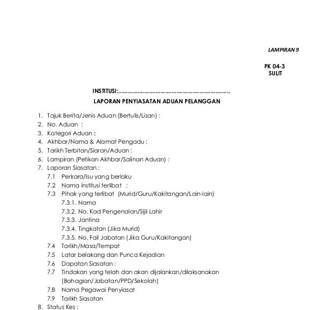 Contoh Surat Aduan Salah Laku Pekerja - Surat 8