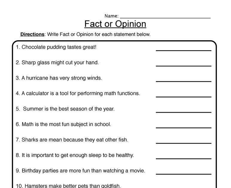 NEW FREE PRINTABLE FACT AND OPINION WORKSHEETS FOR 3RD GRADE - Worksheet