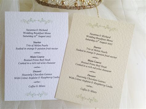 Personalised Individual Menu Cards Personalised Individual Menu Cards