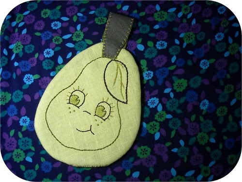embroidered pear potholder