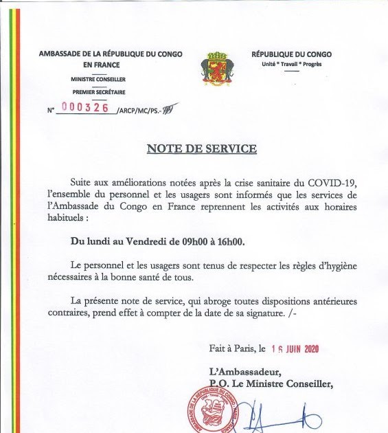 Note De Service Horaire De Travail  Note De Service Horaire De Travail
