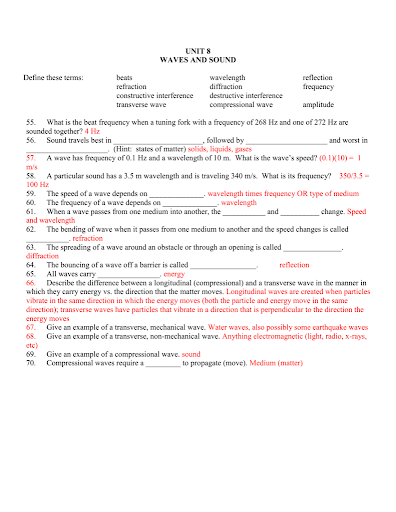 Understanding Waves Worksheet