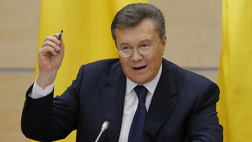Ukrainian President Viktor Yanukovich at press conference in Russia on February 28, 2014. The leader was overthrown by a United States engineered coup. by Pan-African News Wire File Photos