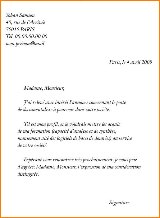 Exemple De Lettre Administrative Pour Demande D'emploi  horkovix