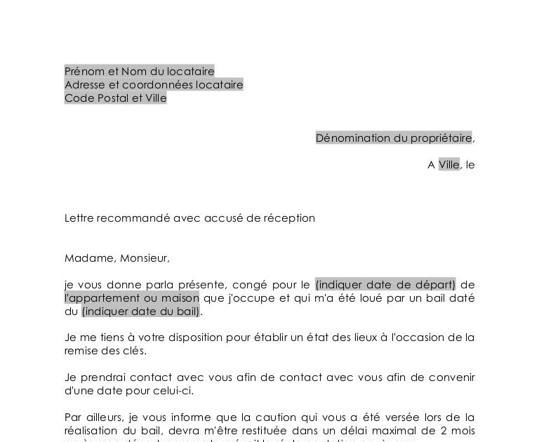 Lettre De Préavis Logement Par Le Propriétaire