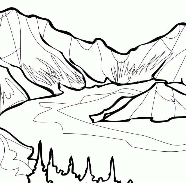 Latest Mountain And River Coloring Pages - black wallpaper