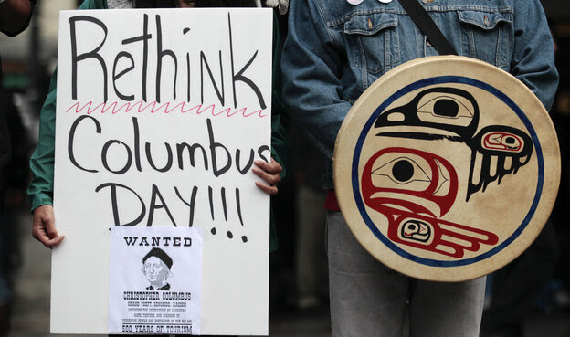 Native American protesters have been demonstrating against Columbus Day in Seattle for several years. Protest organizers say Columbus should not be credited with discovering the Western Hemisphere at a time when it was already inhabited.