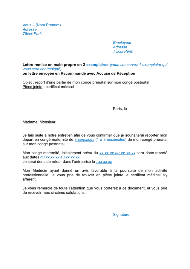 Lettre De Demande De Congé Maternité à L Employeur  Exemple de Lettre