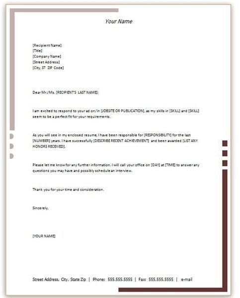 Cover Letter Template Ms Word 2007 - Online Cover Letter Library