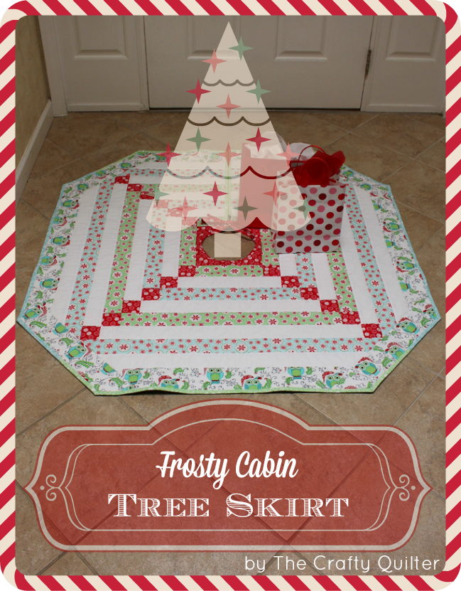 “Frosty Cabin” a Free Christmas Tree Skirt Pattern designed by Julie Cefalu of the Crafty Quilter from the Fort Worth Fabric Studio {Blog}