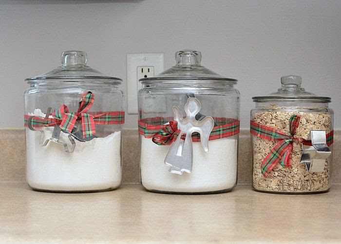 canisters with vintage cookie cutters kitchen christmas decor