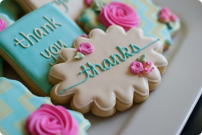 gold chevron stenciled floral thank you cookies ... and thoughts on overcoming "cookie decorating perfection angst" ;) 