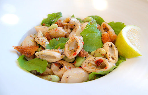 Calamari Salad with Broad Beans, Lemon and Tellicherry Pepper
