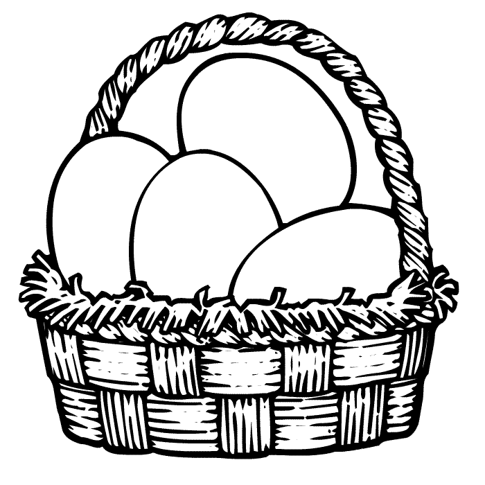 Easter egg and basket coloring sheets to print for Easter holidays.