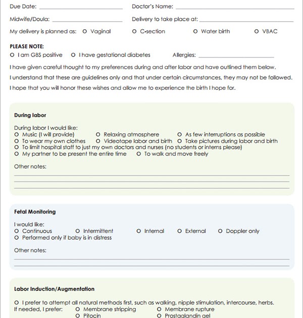 Example Birth Plan For C Section Sample Site I