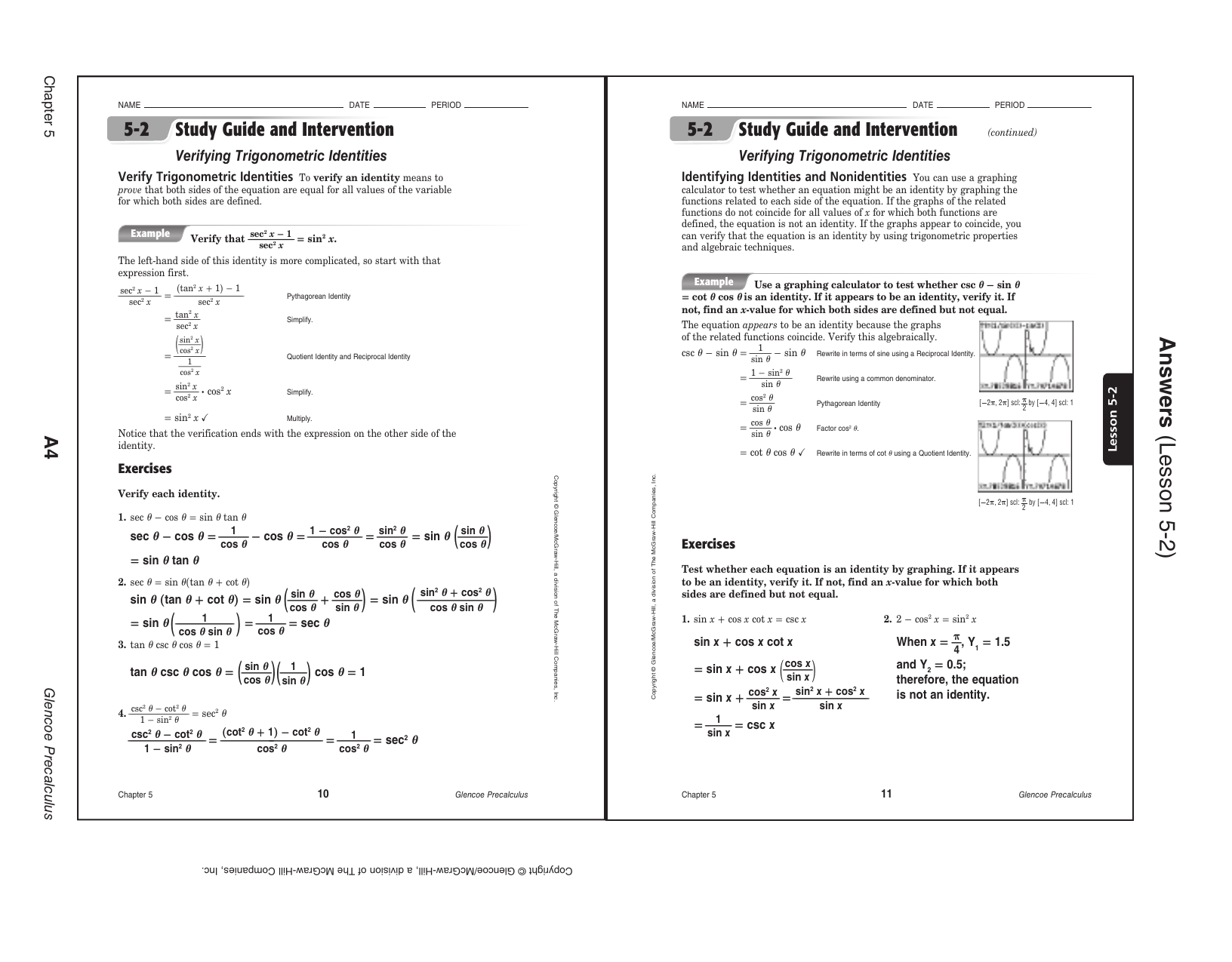 Glencoe Precalculus Worksheet Answers - Promotiontablecovers