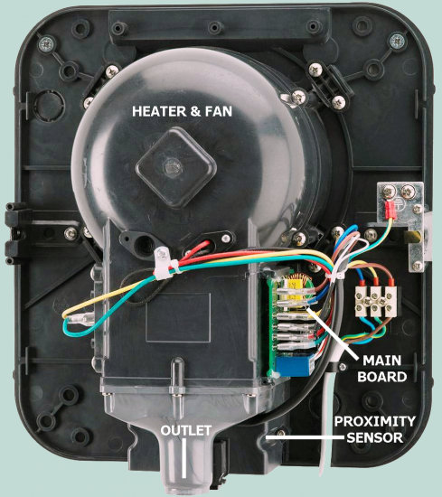 automatic hand dryer internal view