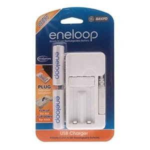 USB Charger with 2 Sanyo Eneloop AA batteries
