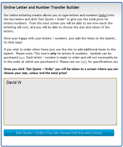 Enter your name into the box for an iron on transfer