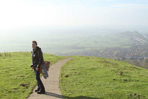 Maggie climbing the Tor