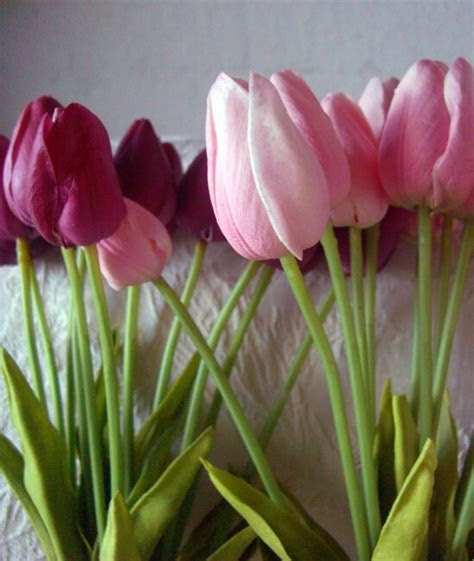 Real Touch Silk Flower Mini Pink Tulip Bouquet 15" Real Touch Silk Flower Mini Pink Tulip Bouquet 15"