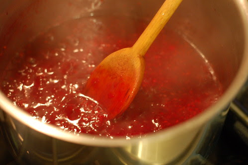 Cooking down the rasberry filling by Eve Fox, Garden of Eating blog, copyright 2011